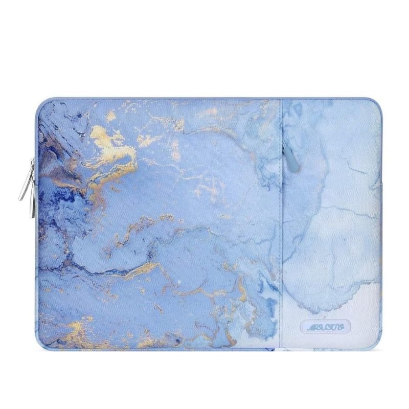 Pochette ordi portable en marbre water bleu