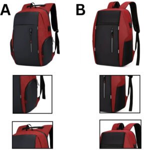 Comparatif visuel des modèles A et B du sac PC 15,6 pouces noir rouge montrant les différences extérieures.