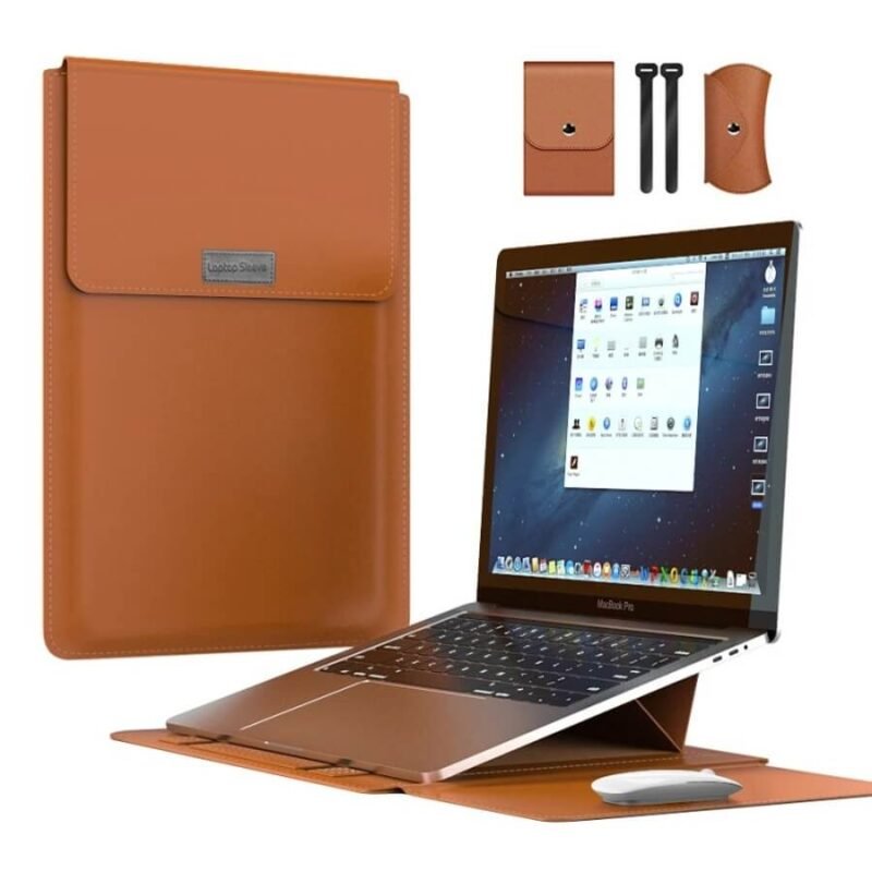 Housse Ordinateur avec Support PC Marron Housse Ordinateur avec Support PC Marron style vintage avec position inclinée pour améliorer le confort de frappe.