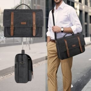 Sac Ordinateur Homme Tendance ouvert montrant les compartiments et accessoires bien organisés.