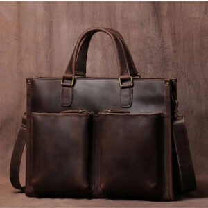 Sac Ordinateur Cuir Homme : couleur marron chocolat avec bandoulière