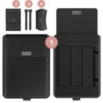 Set Housse Pochettes accessoires Ordinateur avec Support PC Housse PC en cuir PU noir avec support magnétique déployé, parfaite pour télétravail et déplacements.
