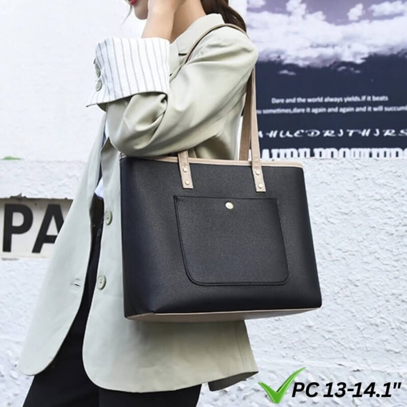 Tote Bag Ordinateur Femme 13 Pouces : pour PC 13-14.1 pouces en deux couleurs beige et noir