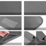 détails Housse Ordinateur Support PC intégré Détails de la Housse Ordinateur avec Support PC Noir, coutures renforcées et rabat scratch.