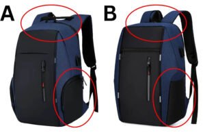 Comparaison des modèles A et B du sac ordinateur 15 pouces Homme Bleu avec différences visibles.