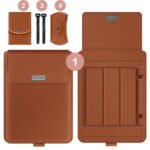 set housse et pochettes ordinateur portable en cuir PU Ensemble complet housse ordi et pochettes accessoires marron assorties pour ordinateur portable.