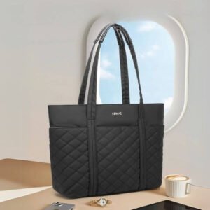 tote bag matelassé noir : sac fourre tout ordinateur 15 pouces