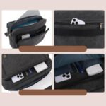 zoom détails Sac Ordinateur Homme Tendance Sac Ordinateur Homme Tendance gris foncé avec dimensions visibles et bandoulière réglable.