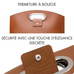 Porte Document pour Femme : Poignée intégrée en métal chromé, avec bouton de fermeture