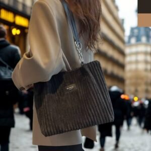 Sac en Velours Côtelé : un tote bag femme en 2 couleurs noir et marron