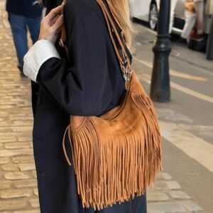 Sac marron A Frange en Daim