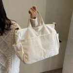 Tote Bag blanc Velours COTELE tissu doux