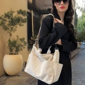 tote bag velour blanc cotelé