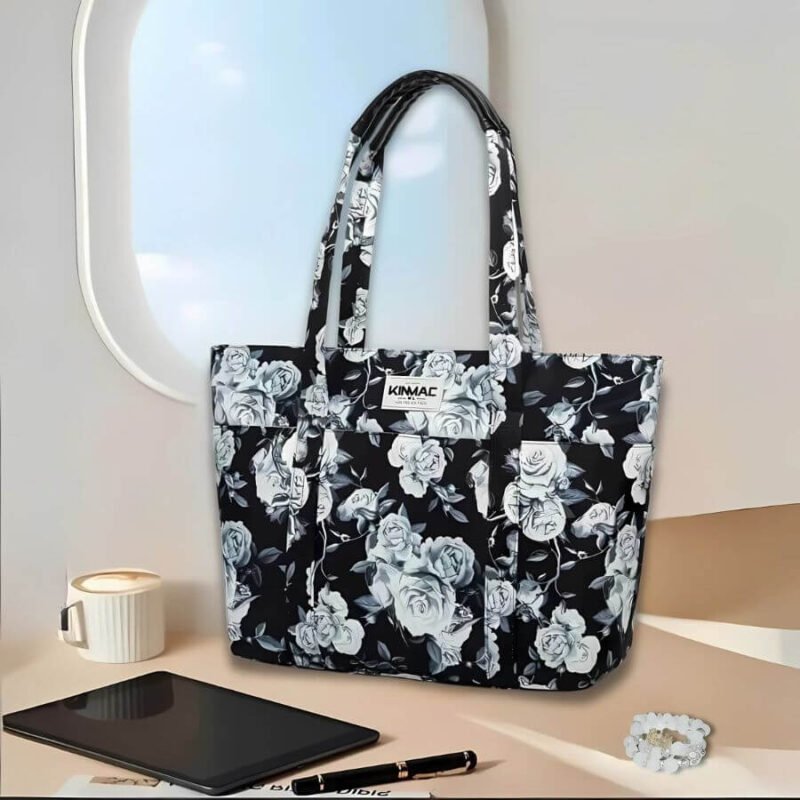 tote bag avec soufflet : sac fourre tout ordinateur pouces, motif fleuri