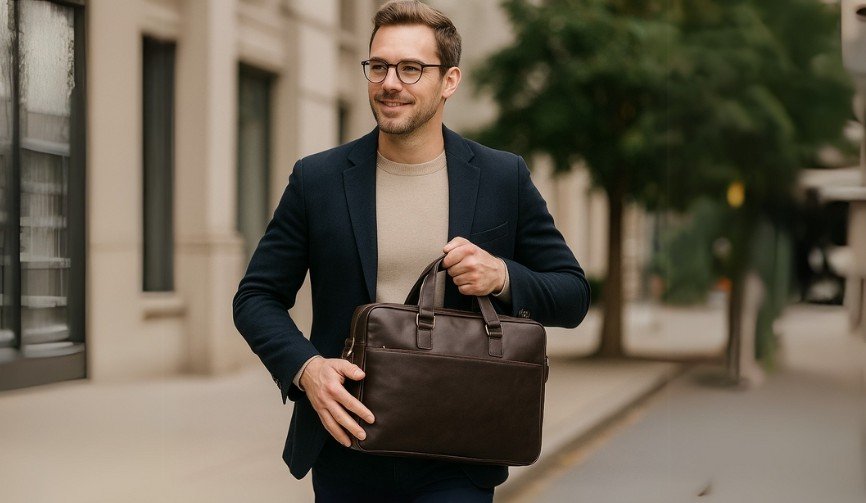 sac ordinateur homme : mallette travail homme en cuir pour PC portable 15 16 17 pouces