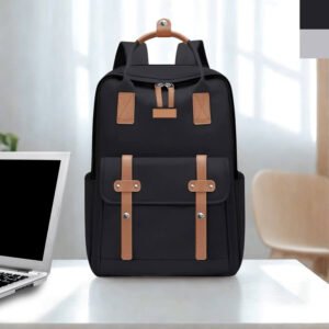 Sac à Dos PC 15.6 Pouces Homme Tendance: noir avec détails marron