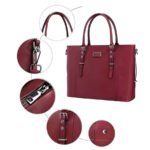 Finissions Sac Ordinateur Femme 17 Pouces Élégant Vue rapprochée des détails d’un sac élégant PC 17 pouces poudré : poignées, surpiqûres et boucles décoratives