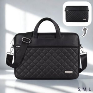 Pochette Sacoche PC 2-en-1 avec poignées escamotables, en cuir PU noir