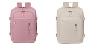 Sac à Dos Cabine avion 40x30x20 pour Femme en rose et blanc cassé