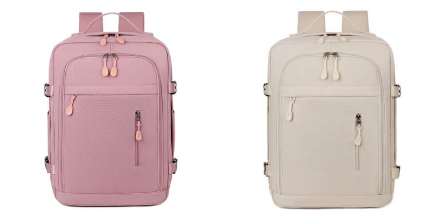 Sac à Dos Cabine avion 40x30x20 pour Femme en rose et blanc cassé