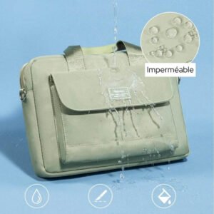Sac pc femme imperméable vert pastel avec tissu Oxford déperlant et protection contre la pluie.