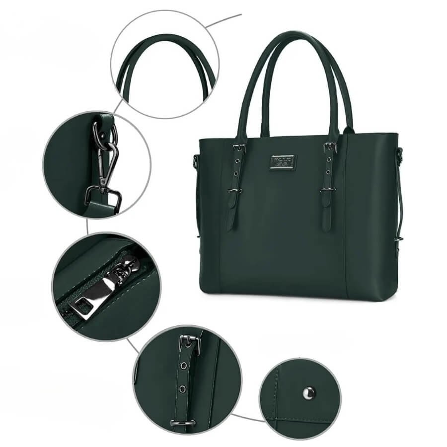 Sac ordinateur femme avec détails raffinés – coutures précises, crochets métalliques et fermeture zippée de qualité.