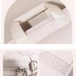 détails Sacoche Ordinateur 4 pouces Femme Tendance Sacoche Ordinateur Femme Tendance 14 pouces beige clair avec poignées renforcées vue de près.