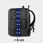 Sac A Dos Voyage Extensible Homme 8 cm Sac A Dos Voyage Extensible Homme montrant l’extension +8 cm et les sangles latérales de maintien.
