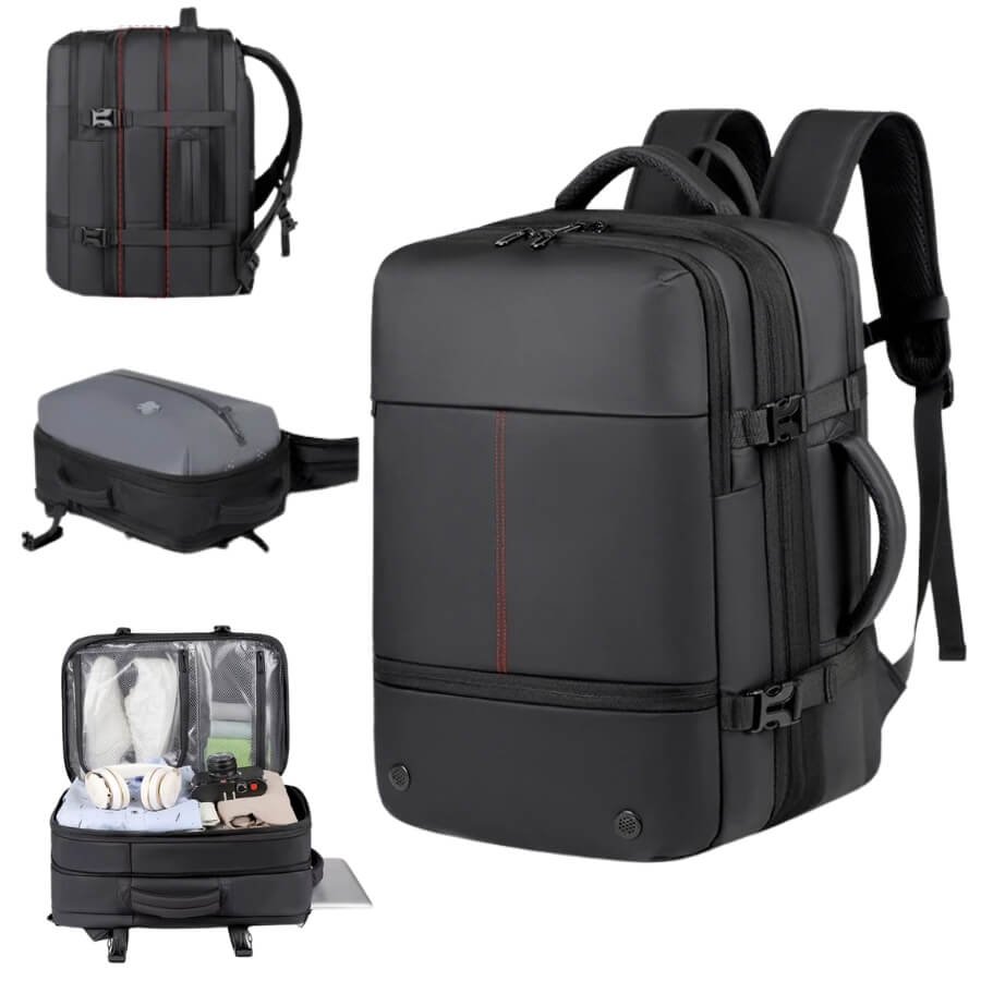 Ouverture à 180 degrés du Sac A Dos Voyage Extensible Homme pour un accès complet.