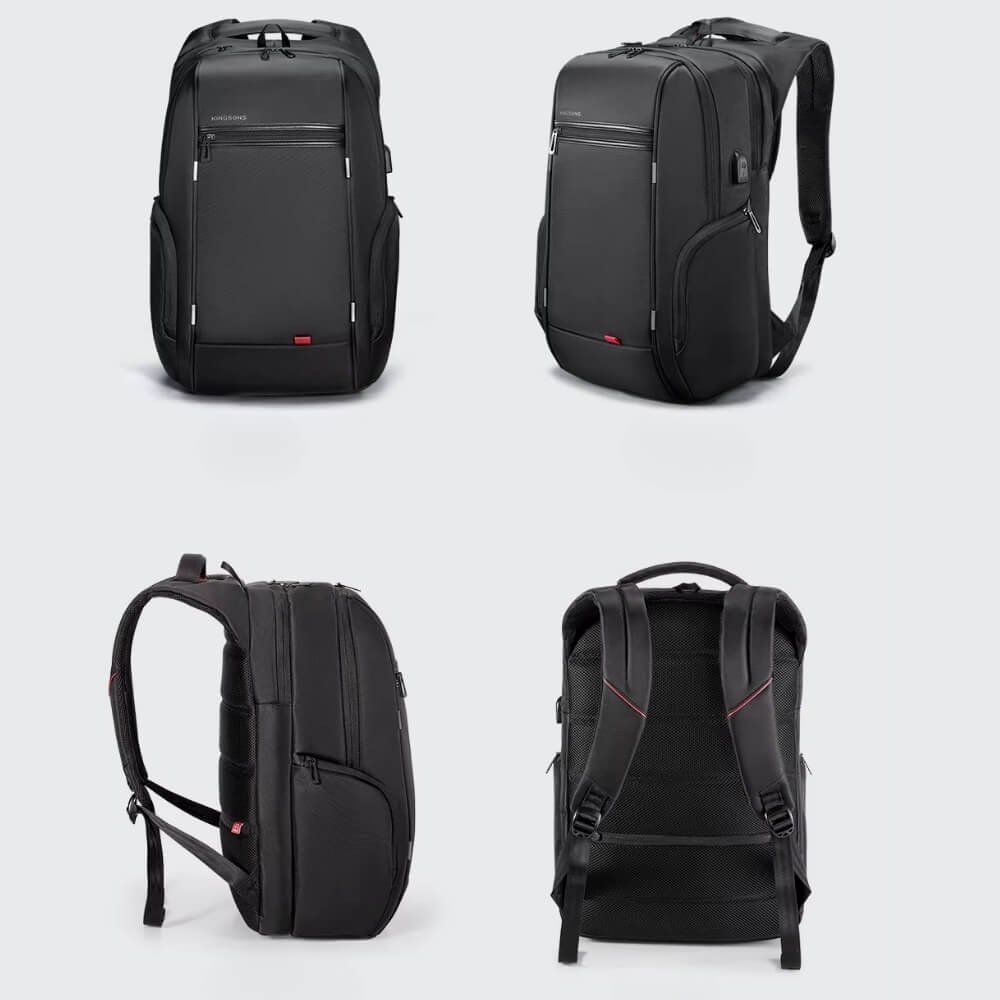 Sac à Dos Ordinateur Homme 17 Pouces vue de profil et de dos, tissu déperlant et solide.