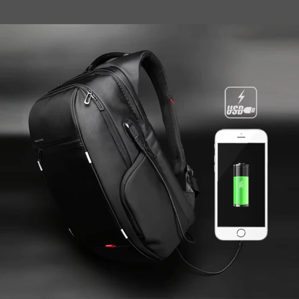 Sac à Dos PC 17 Pouces avec port USB intégré, câble de charge connecté au smartphone.