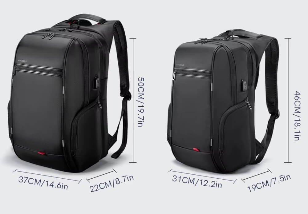 Deux modèles de Sac à Dos Ordinateur Homme 15 et 17 pouces, comparaison des tailles.