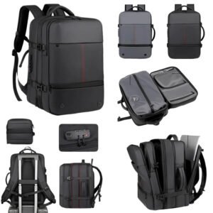 Détails du Sac A Dos Voyage Extensible Homme noir avec multiples compartiments et design moderne.